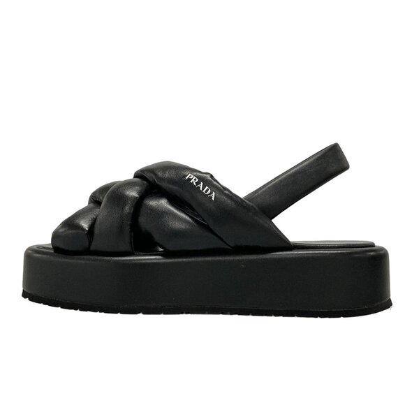 PRADA - Black Nappa Leather Women's Sandals 663-072225 - Picture 1 of 13